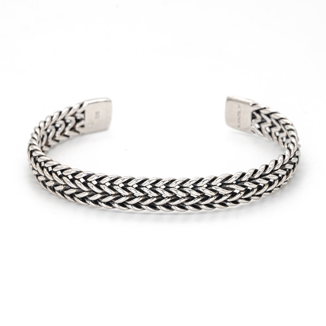 DOUBLE LAYERD BRAIDS MEN SILVER BANGLE