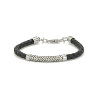 SMALL BRAIDED & BASKET WEAVE BAR MEN SILVER BRACELET