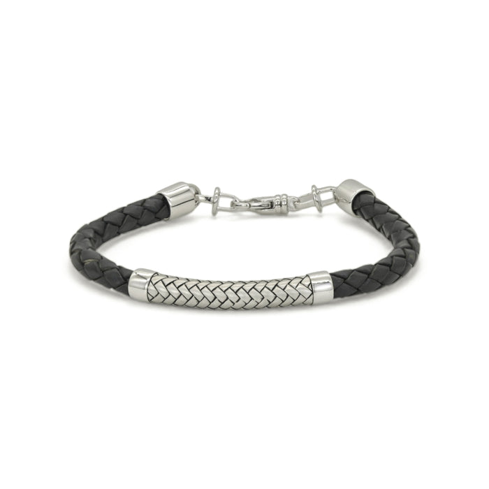 SMALL BRAIDED & BASKET WEAVE BAR MEN SILVER BRACELET