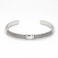 HERITAGE GRANULATED & TWISTED ROPE MEN SILVER BANGLE