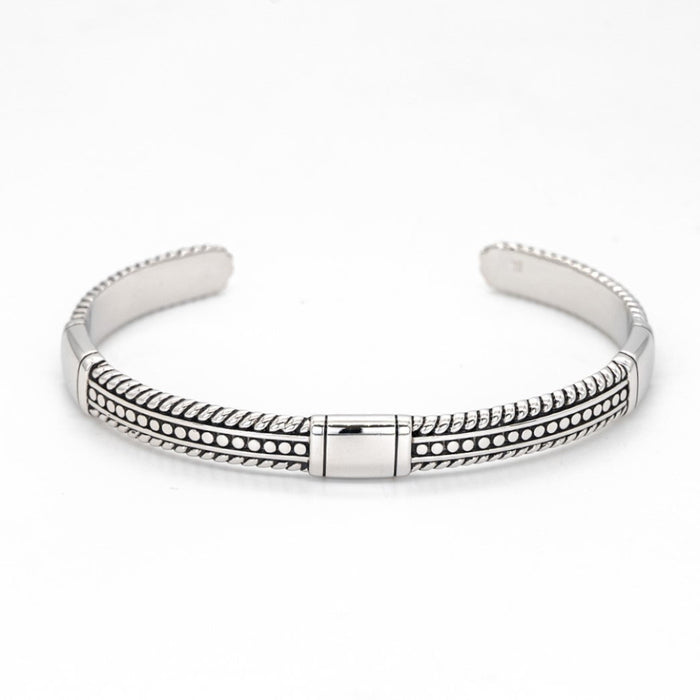HERITAGE GRANULATED & TWISTED ROPE MEN SILVER BANGLE