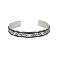 BLACK FRAMED BRAIDS MEN SILVER BANGLE
