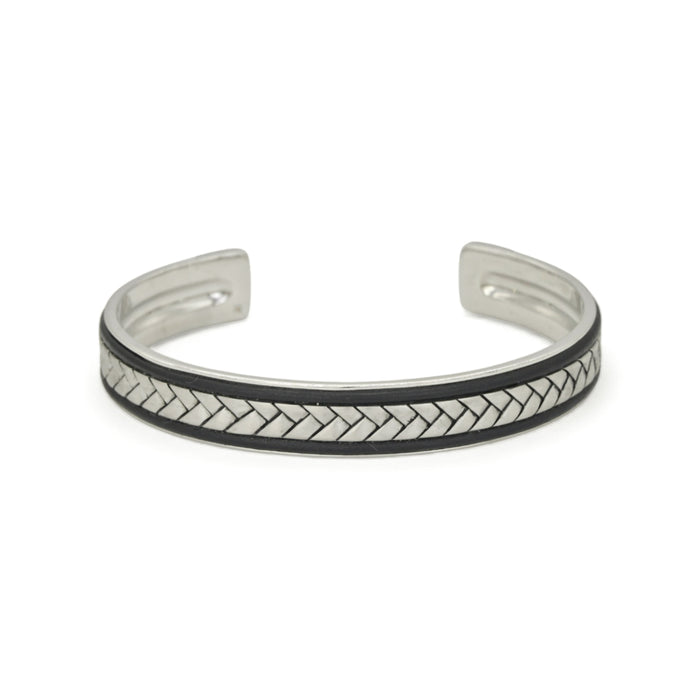 BLACK FRAMED BRAIDS MEN SILVER BANGLE