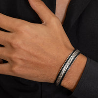 BLACK FRAMED BRAIDS MEN SILVER BANGLE