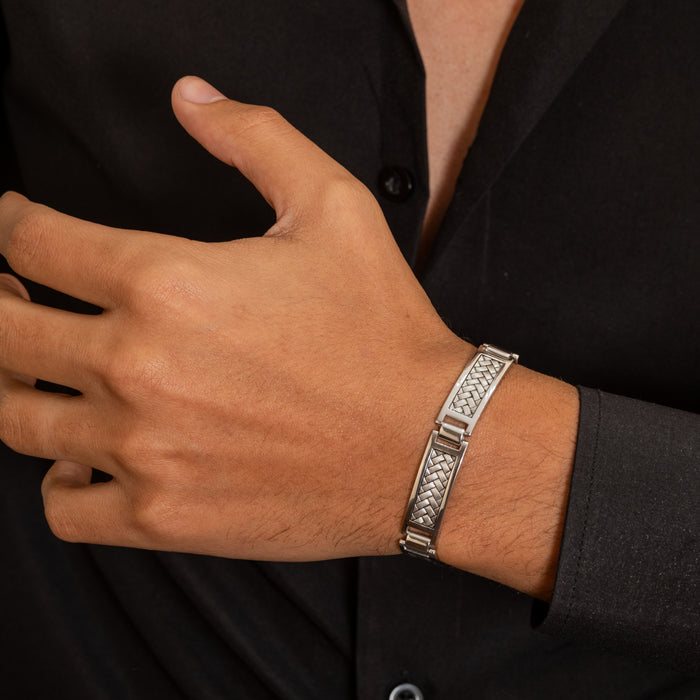 ARCHITECTURAL WOVEN LINK MEN SILVER BRACELET
