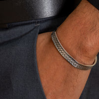 CHUNKY PLAIN BRAIDS MEN SILVER BANGLE
