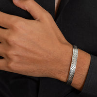 CHUNKY PLAIN BRAIDS MEN SILVER BANGLE
