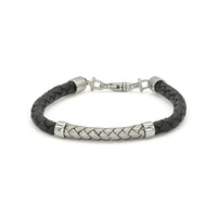 LEATHERED BRAIDS SHAPE MEN SILVER BANGLE