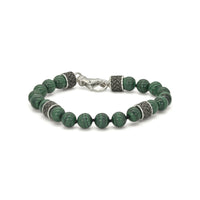 GREEN BANDED MALACHITE & WOVEN MEN SILVER BRACELET