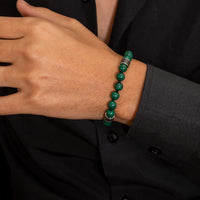 GREEN BANDED MALACHITE & WOVEN MEN SILVER BRACELET
