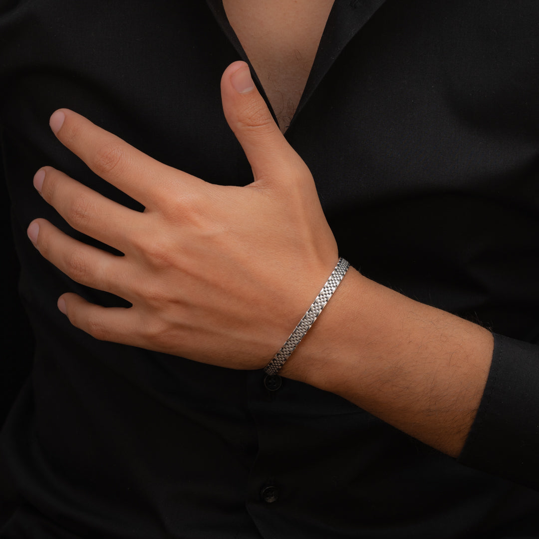 WATCH SHAPE MEN SILVER BANGLE