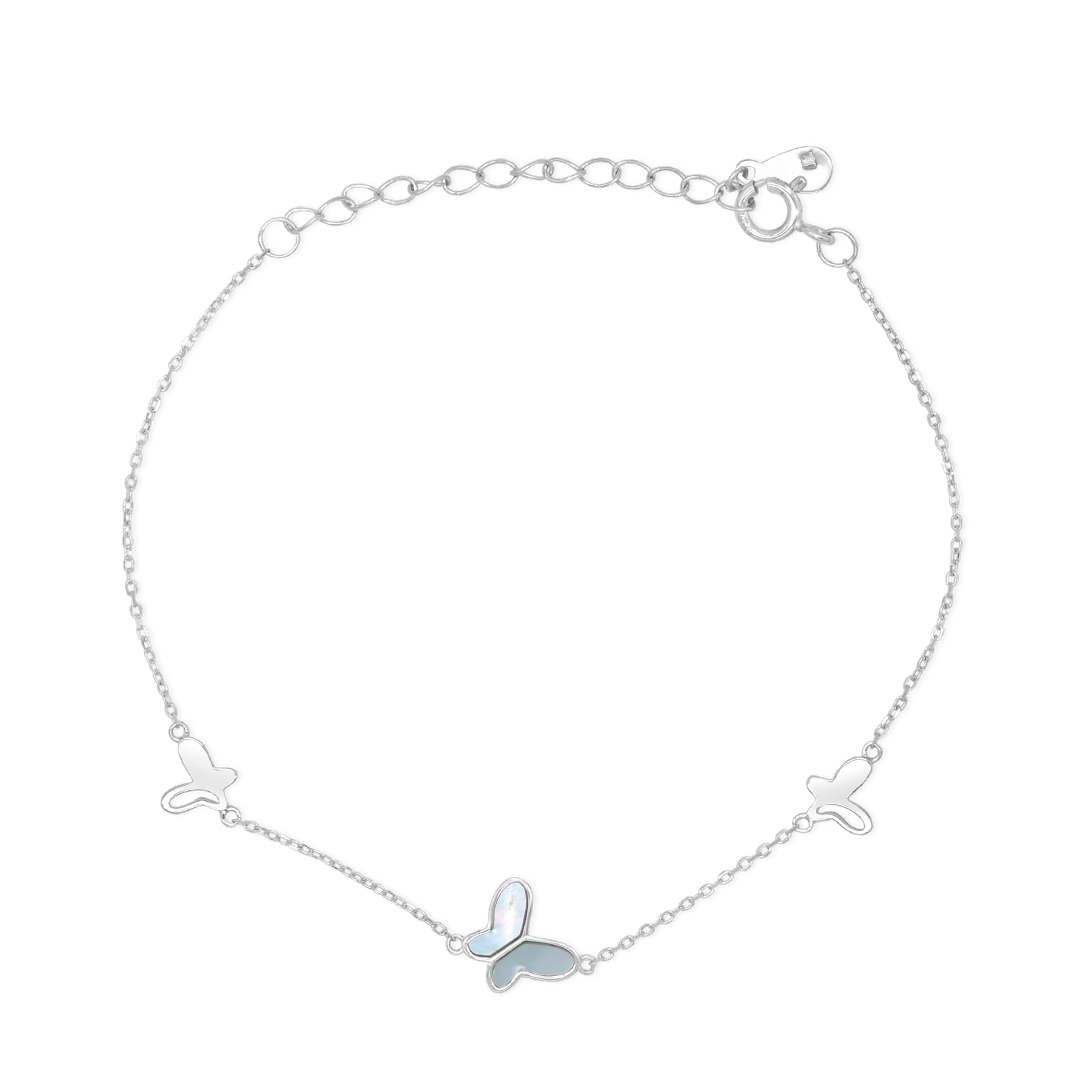 SIMPLE ATTACHED BUTTERFLIES SILVER BRACELET