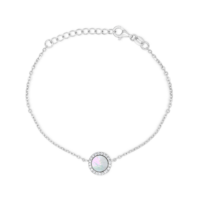 ELEGANT FRAMED ROUND SHELL SILVER BRACELET