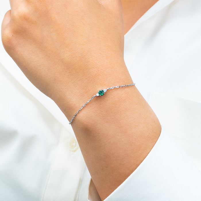 EMERALD ROUND STONED SILVER BRACELET