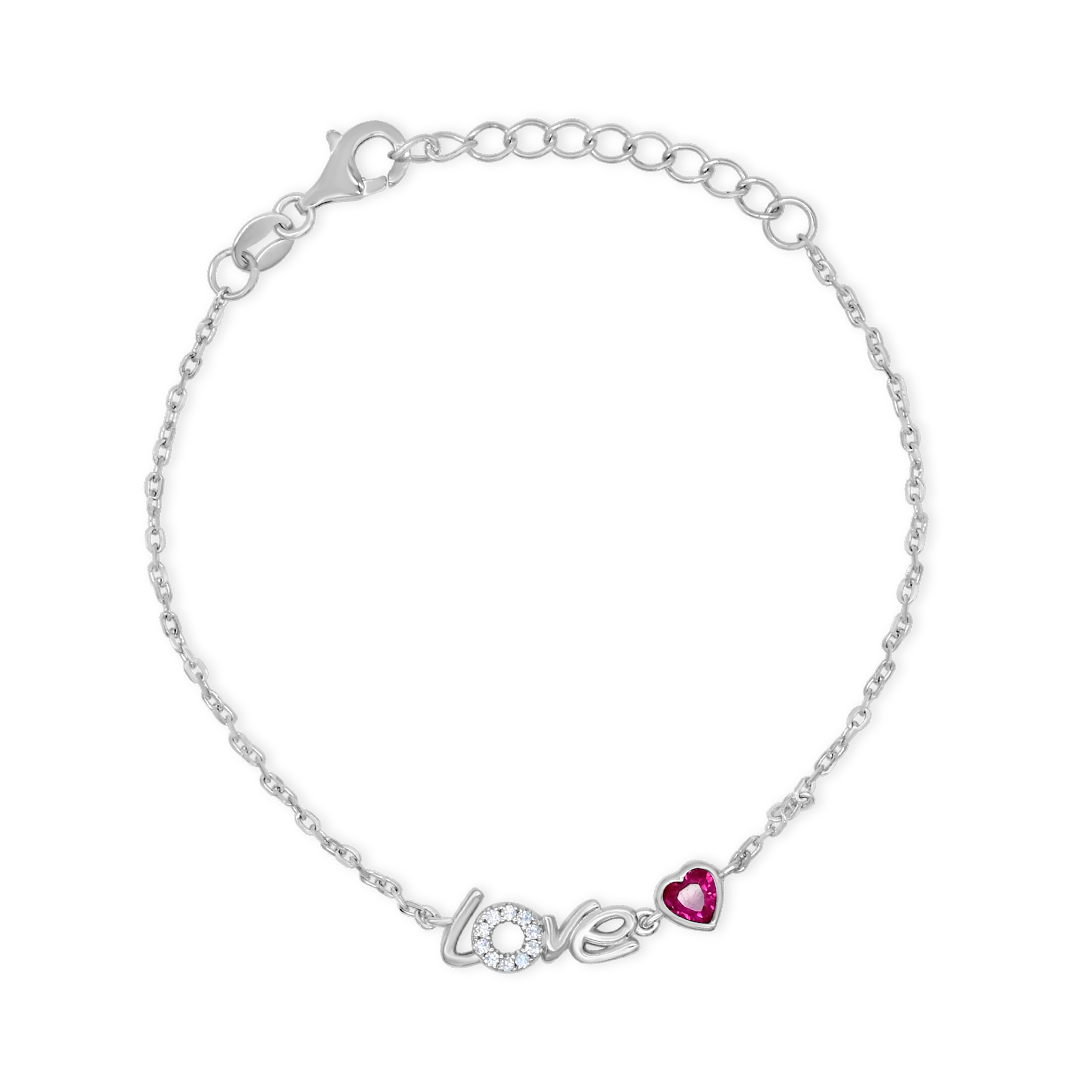 "LOVE" WORD PINK HEARTED ROUND STONED HALF SILVER SET