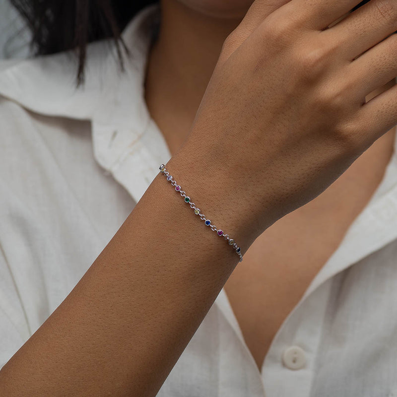 MULTICOLORED ROUND STONES SILVER BRACELET