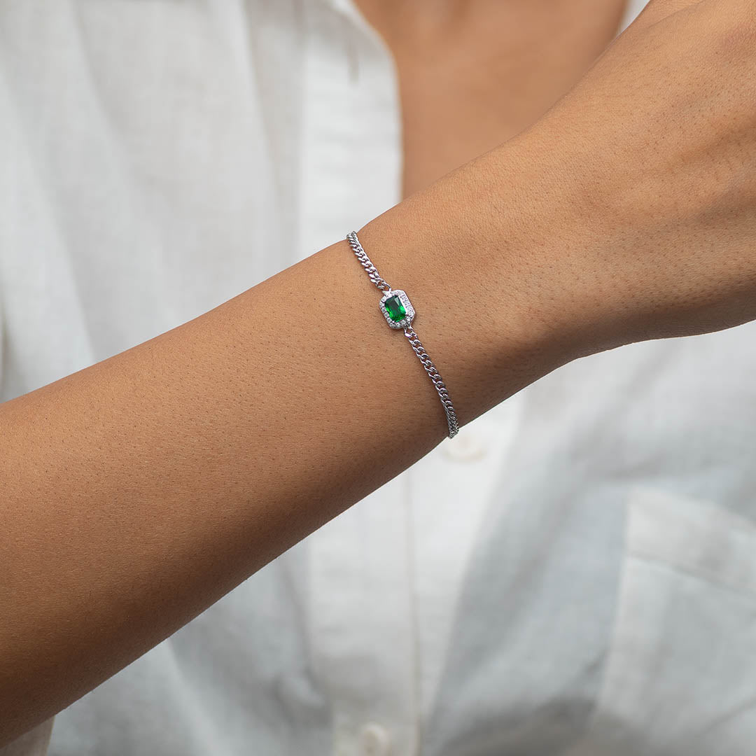 GOURMET EMERALD STONED SILVER BRACELET