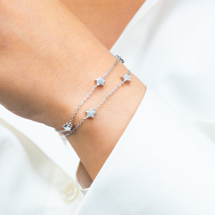 DOUBLE LAYERED STARS SILVER BRACELET