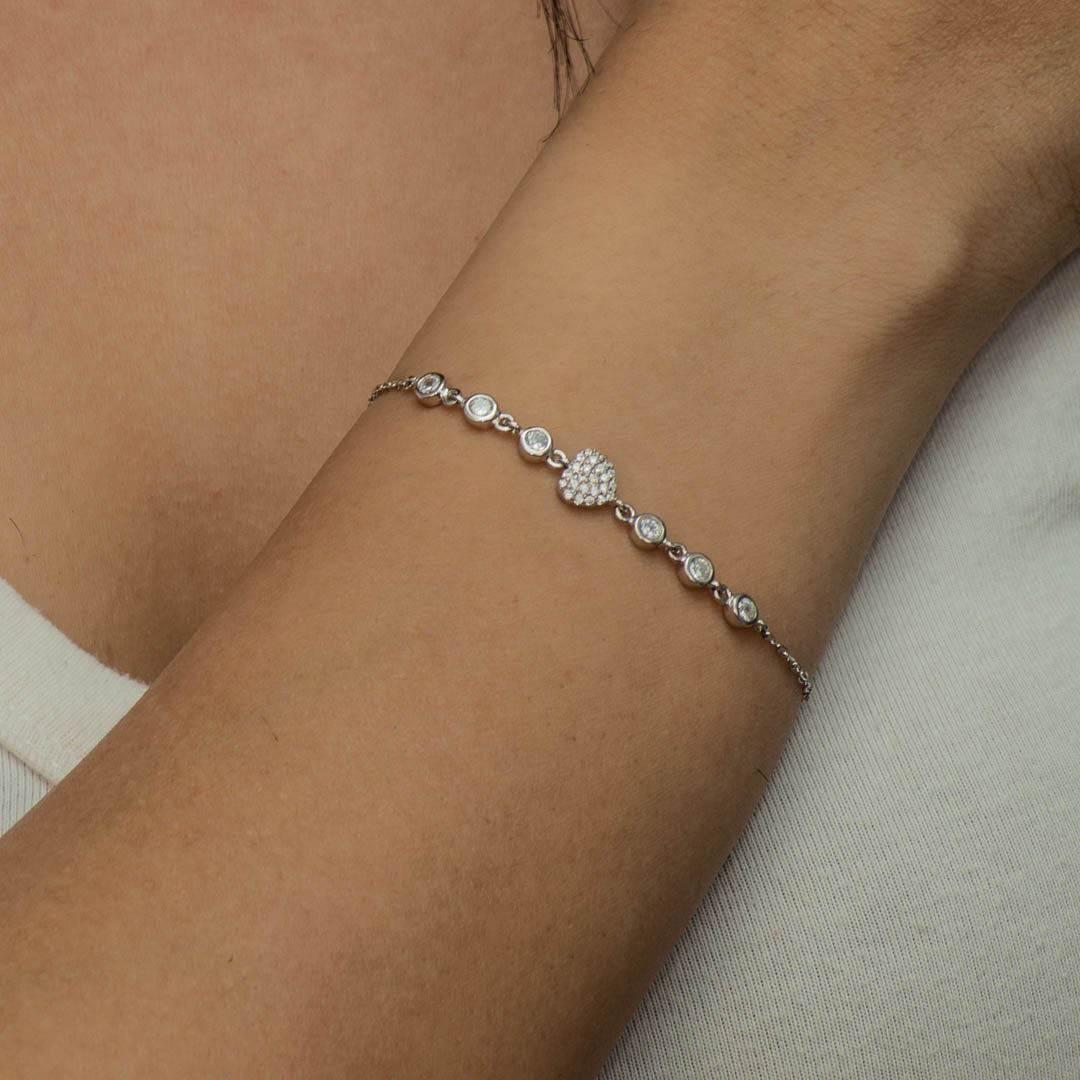 HEART STONED SILVER BRACELET