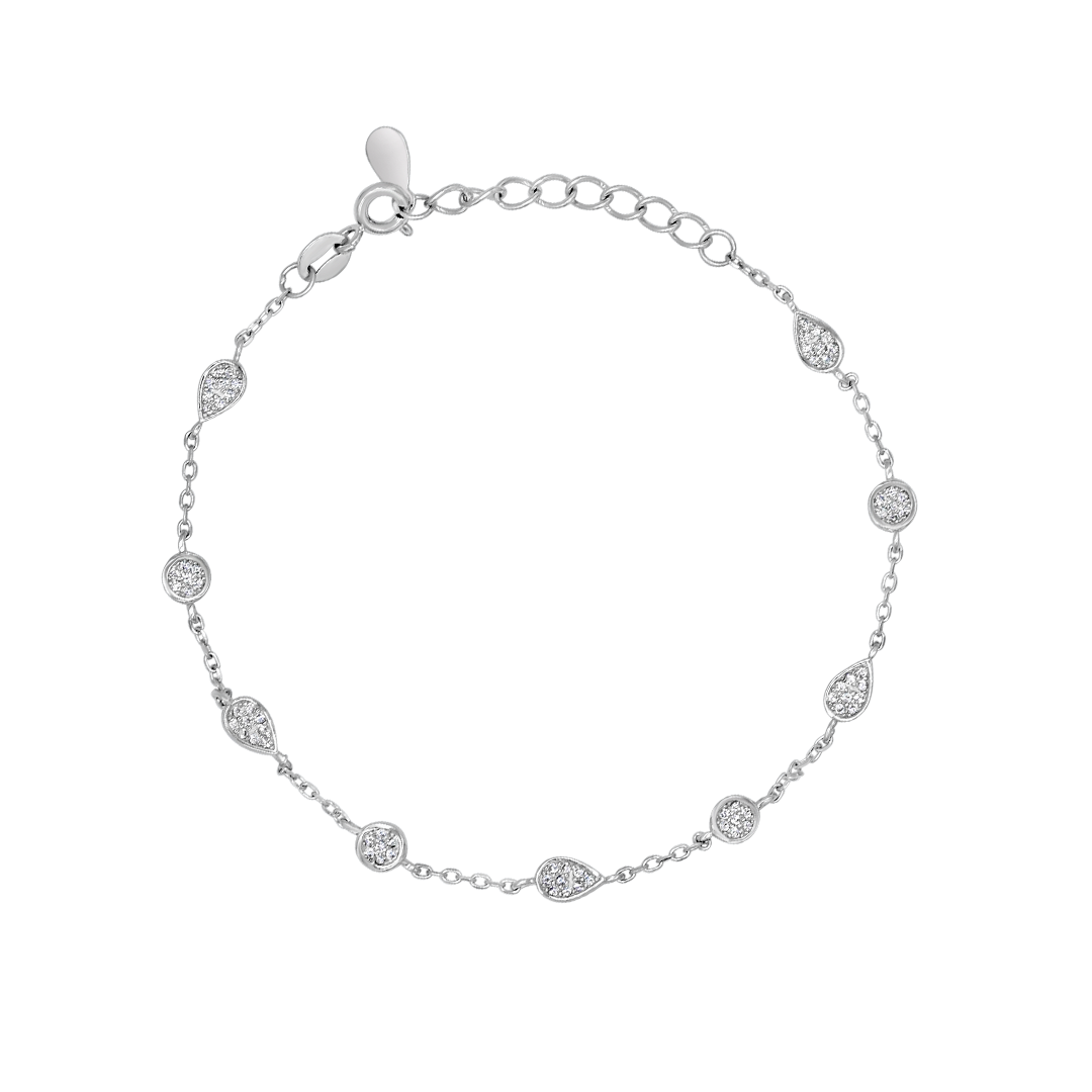 PEAR & ROUND STONES SILVER BRACELET