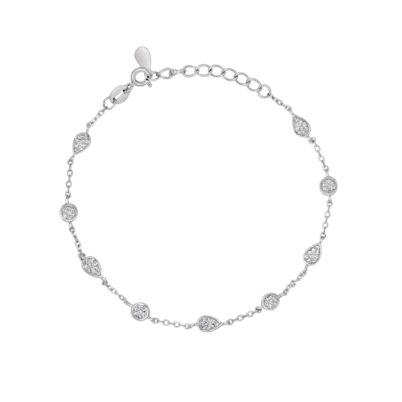 PEAR & ROUND STONES SILVER BRACELET