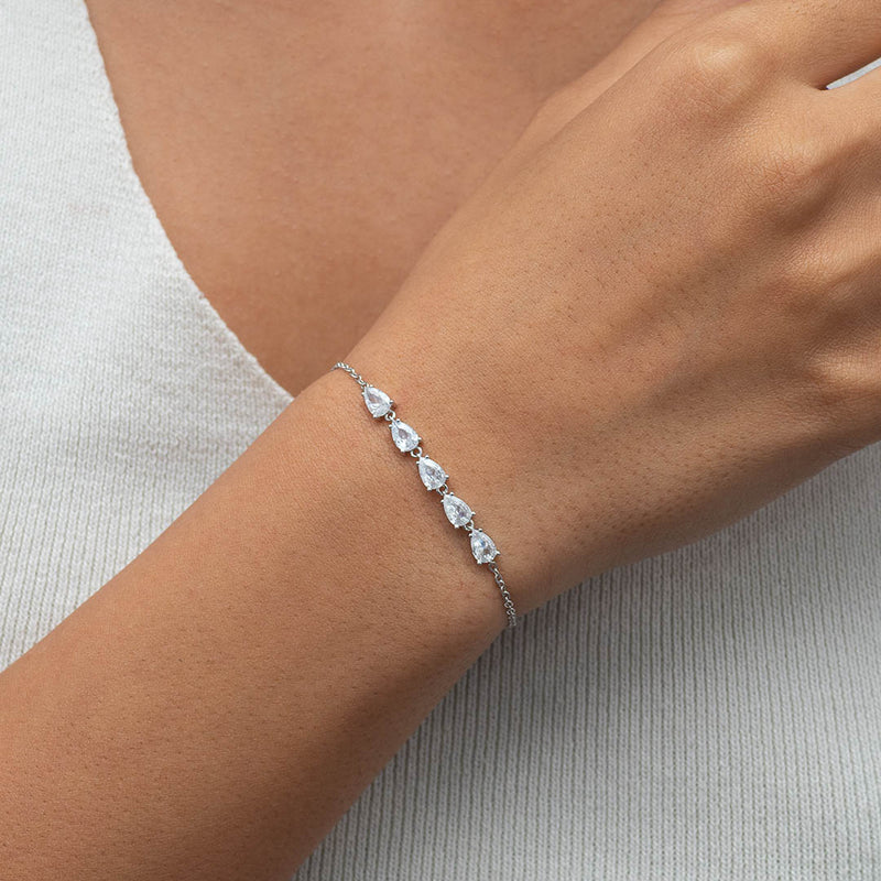 ELEGANT LINE OF PEARS SILVER BRACELET