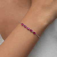 REDDISH PINK LINE OF PEARS BRACELET & STUD EARRING HALF SILVER SET