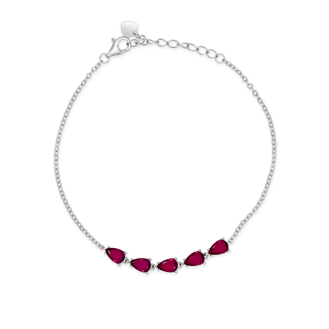 REDDISH PINK LINE OF PEARS BRACELET & STUD EARRING HALF SILVER SET