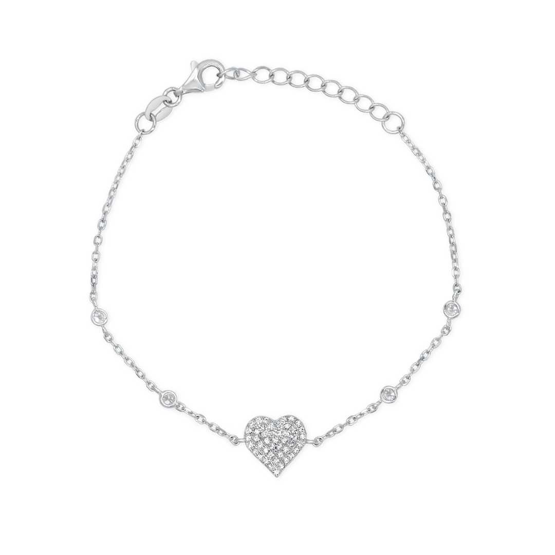 ROUND STONED FULL HEART SILVER BRACELET