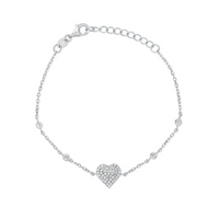 ROUND STONED FULL HEART SILVER BRACELET