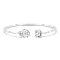 OPEN MULTISTONED PLAIN SILVER  BANGLE