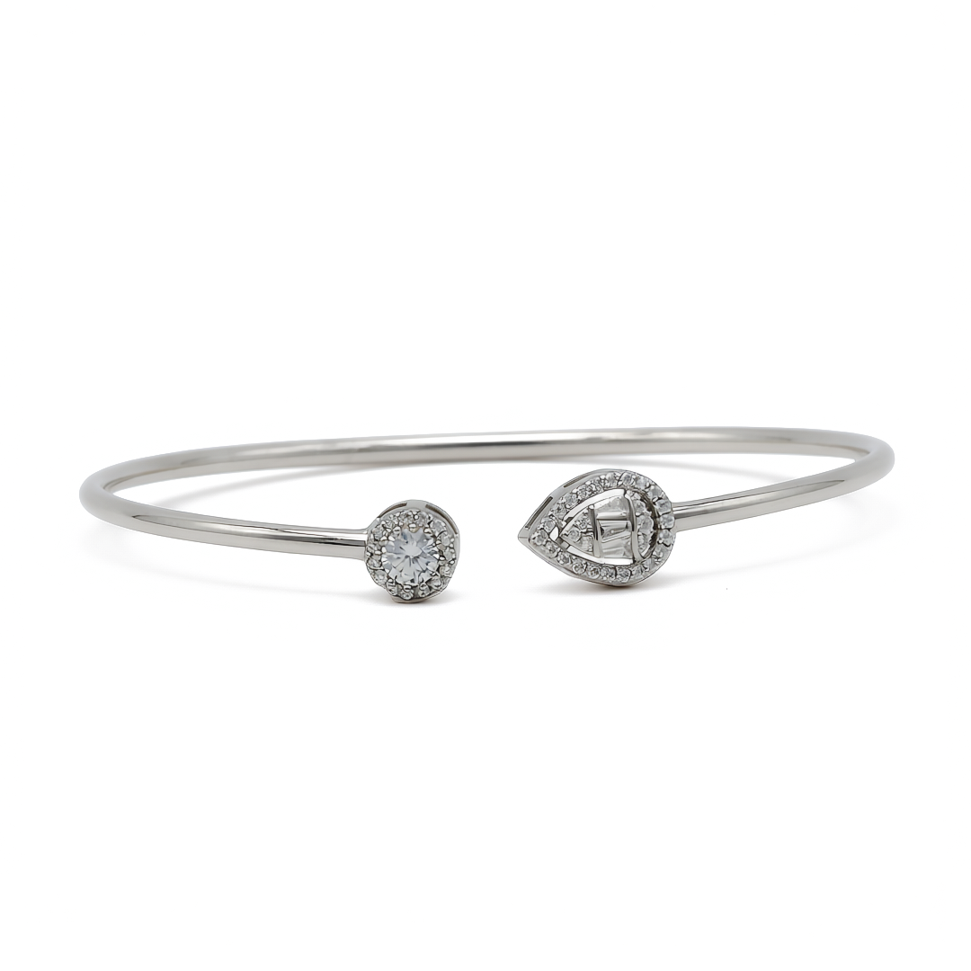 PEAR & BAGUETTE STONED SILVER BANGLE