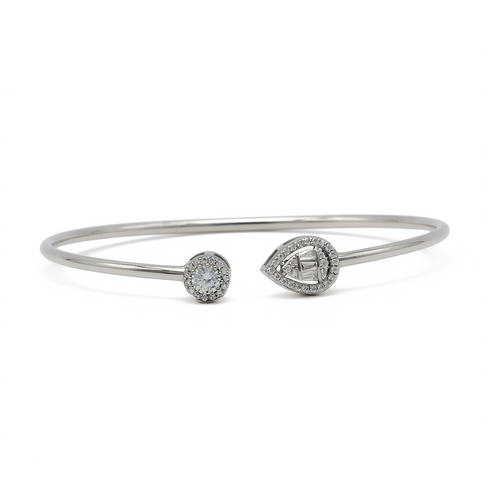 PEAR & BAGUETTE STONED SILVER BANGLE