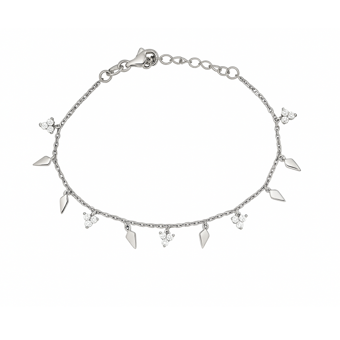 DROPPING DAIMOND & TRIPLE BOND FLOWER SHAPED SILVER BRACELET