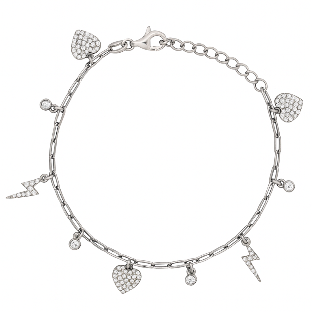 DROPPING THUNDER & HEART SILVER BRACELET