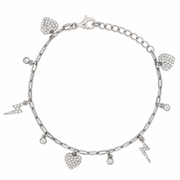 DROPPING THUNDER & HEART SILVER BRACELET
