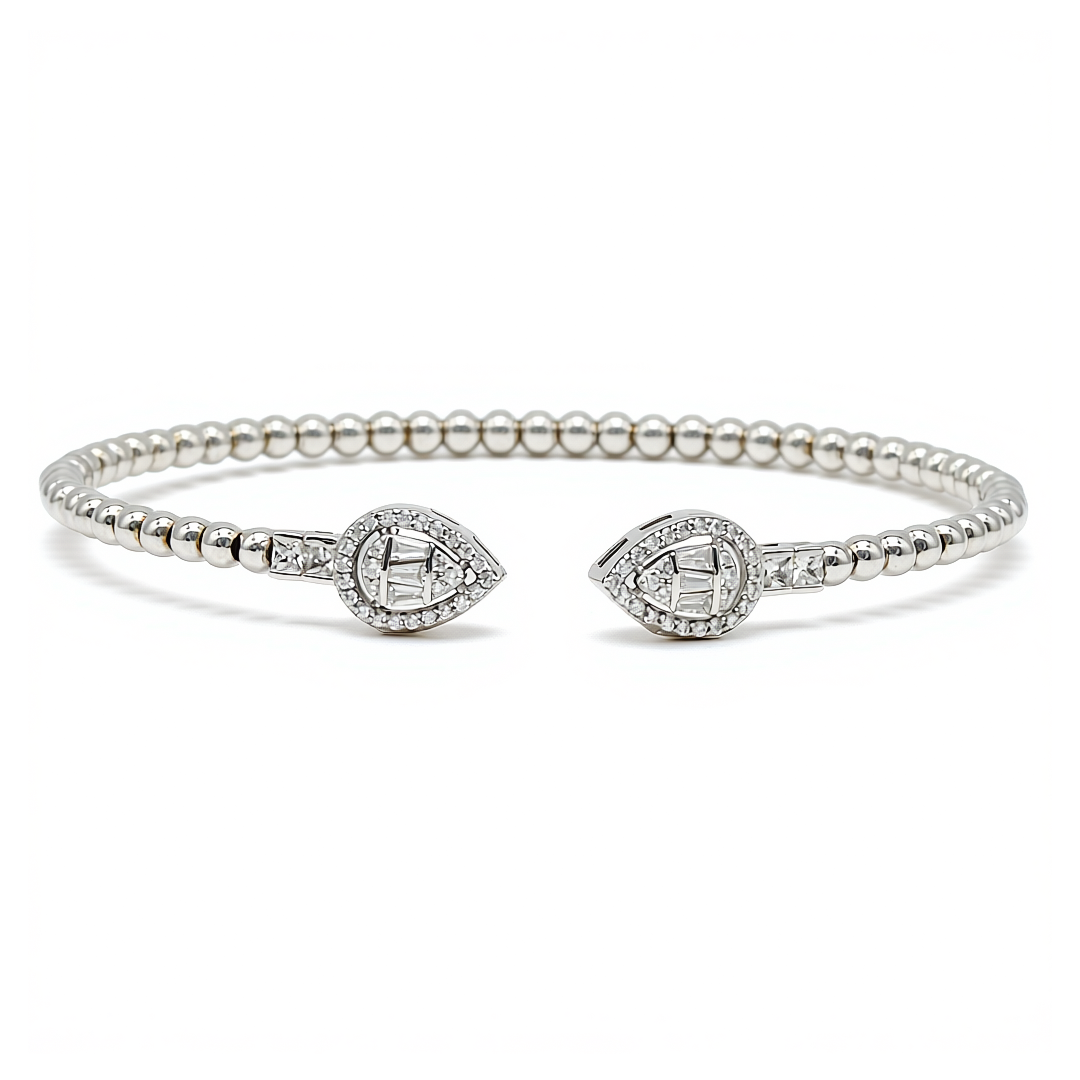 BEADED PEAR SHAPE SILVER BANGLE