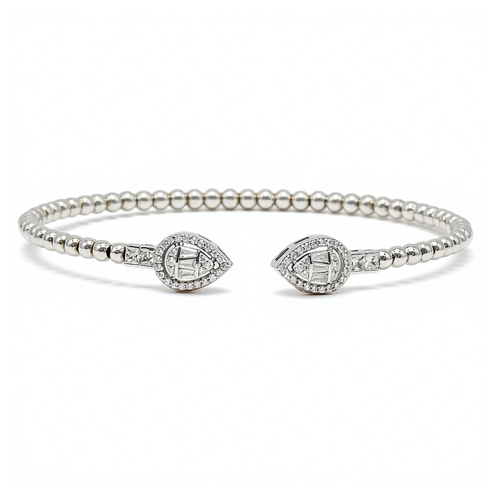 BEADED PEAR SHAPE SILVER BANGLE