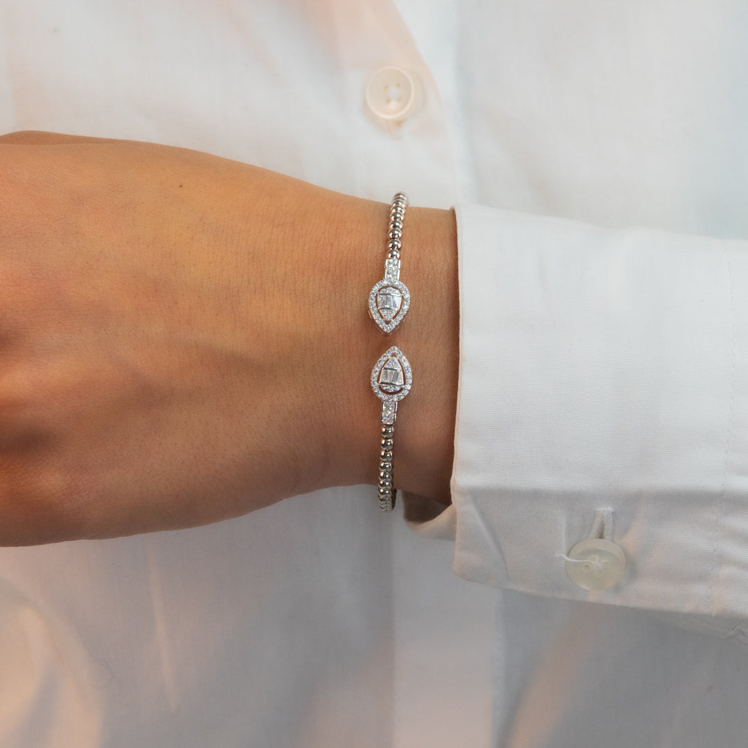 BEADED PEAR SHAPE SILVER BANGLE