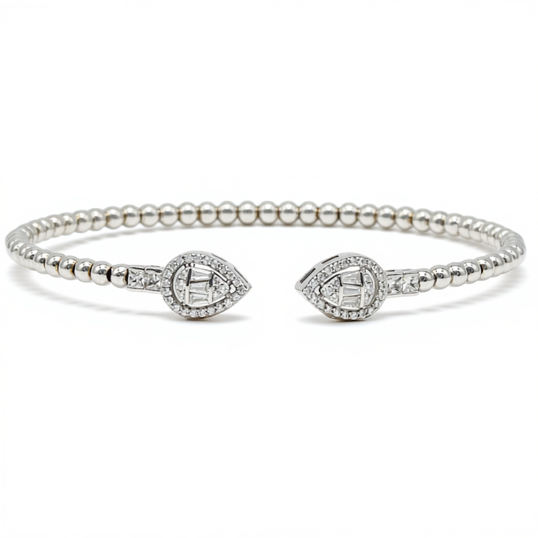 BEADED PEAR SHAPE SILVER BANGLE