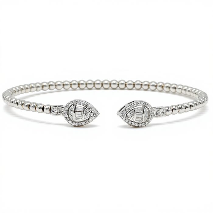 BEADED PEAR SHAPE SILVER BANGLE