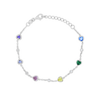 MULTICOLOURED HEARTS SILVER BRACELET