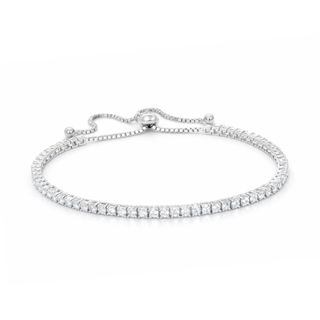 ADJUSTABLE FULL ROUND TENNIS SILVER BRACELET