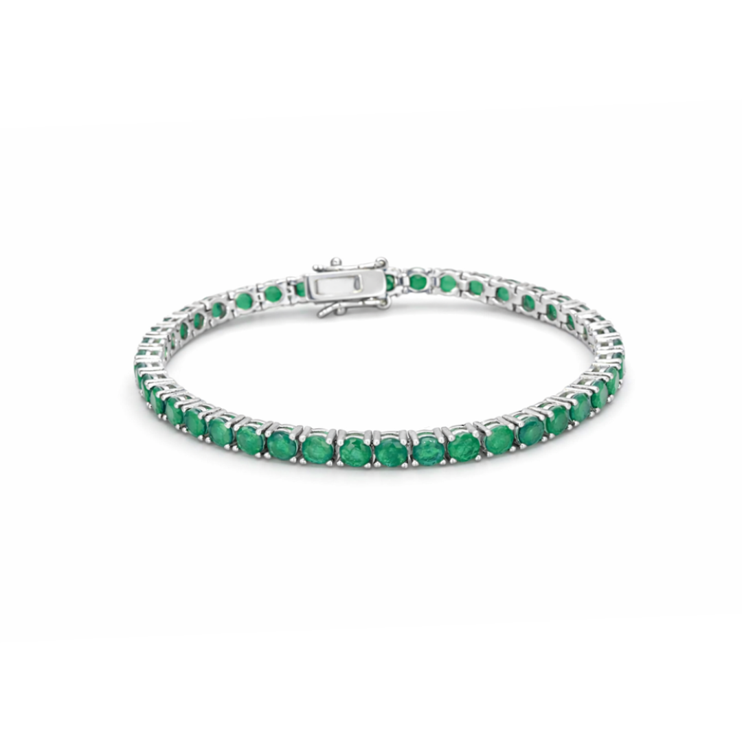 AQUA GREEN FULL ROUND TENNIS SILVER BRACELET