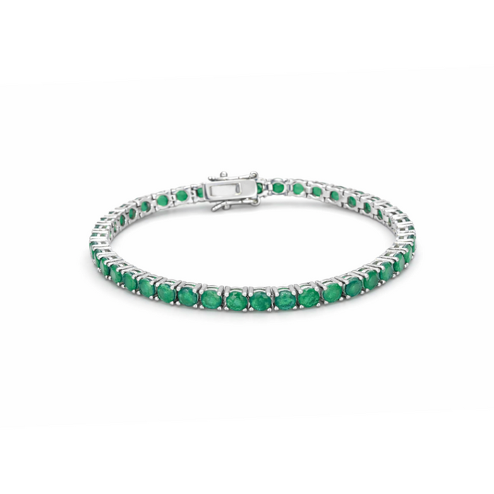 AQUA GREEN FULL ROUND TENNIS SILVER BRACELET