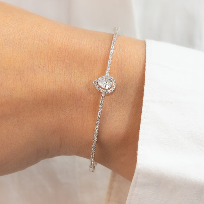 CENTERED PEAR STONED SILVER BANGLE