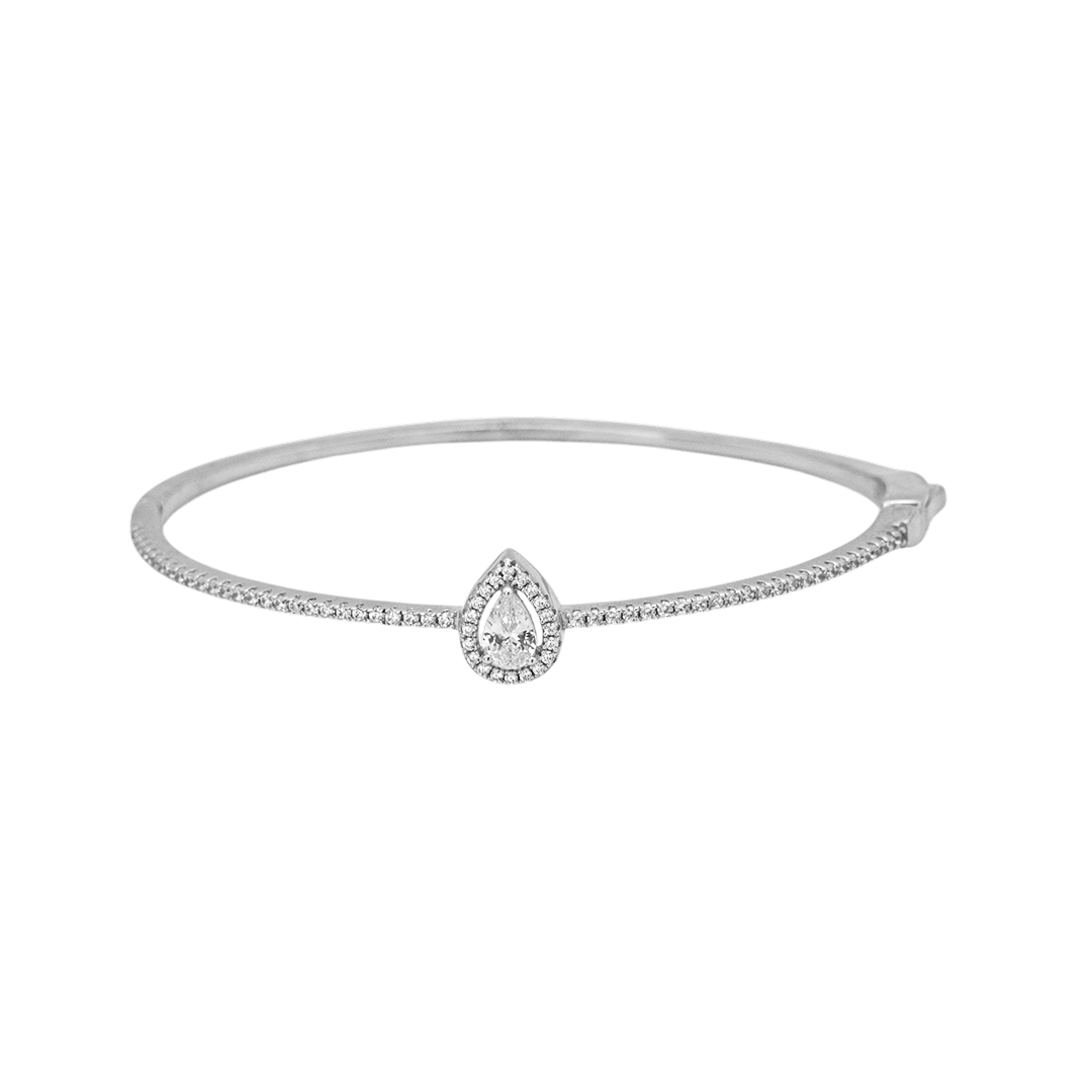 CENTERED PEAR STONED SILVER BANGLE