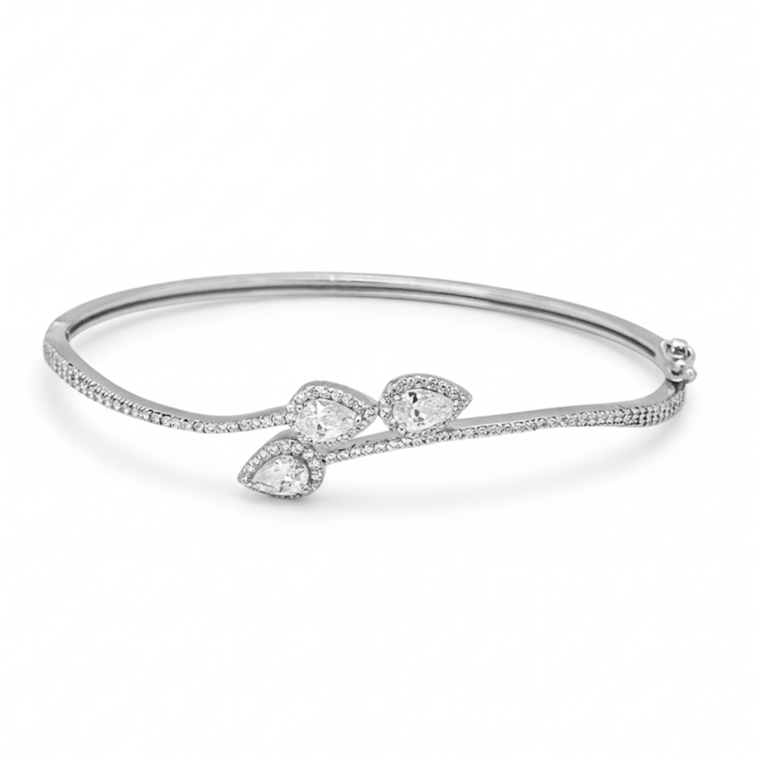 TRIPLE PEAR STONED SILVER BANGLE