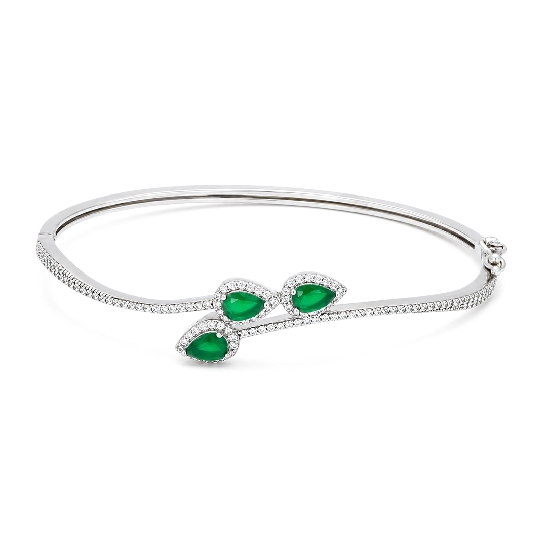 TRIPLE PEAR STONED SILVER BANGLE