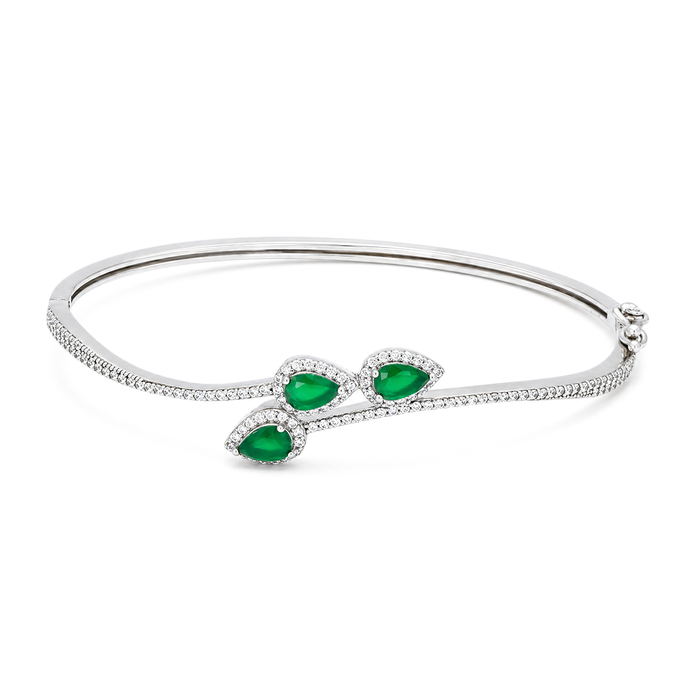 TRIPLE PEAR STONED SILVER BANGLE